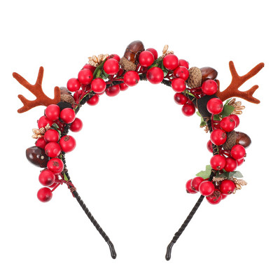 Berry Antler Hairband Funny Xmas Headband Forest Series Antler Headband Hairband Flowers Elk Net Red Headband for Child Adult