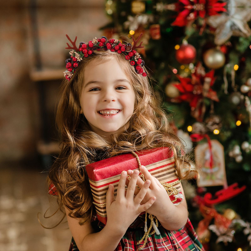 Berry Antler plaukų juosta Juokinga Kalėdinė galvos juosta Forest Series Antler plaukų juosta Gėlės Elk Net Red galvos juosta vaikams suaugusiems