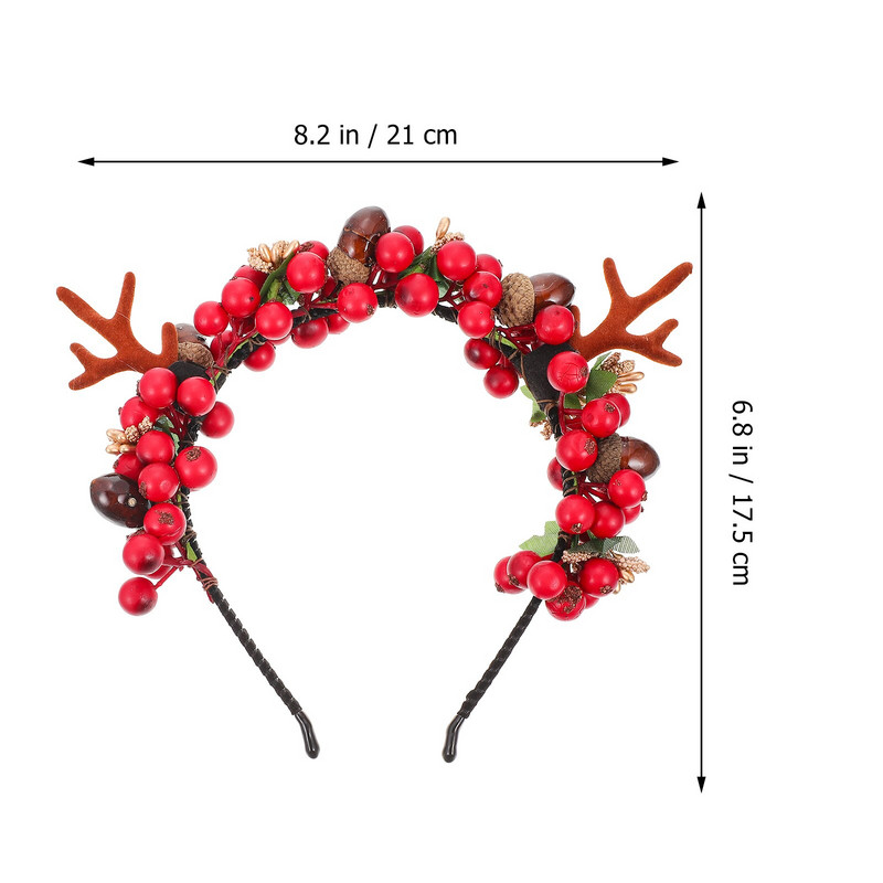 Berry Antler plaukų juosta Juokinga Kalėdinė galvos juosta Forest Series Antler plaukų juosta Gėlės Elk Net Red galvos juosta vaikams suaugusiems