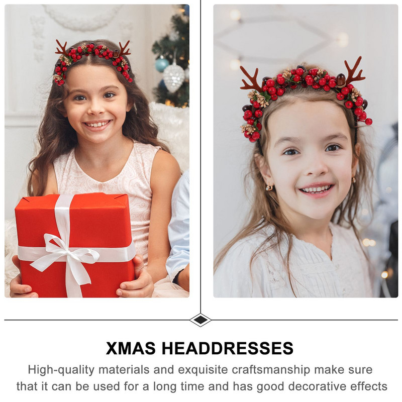 Berry Antler plaukų juosta Juokinga Kalėdinė galvos juosta Forest Series Antler plaukų juosta Gėlės Elk Net Red galvos juosta vaikams suaugusiems