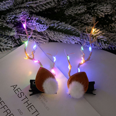 Χριστουγεννιάτικο Κλιπ μαλλιών με ελαφρύ κέρατο ελαφιού LED Γυναικείο Κορίτσι Λαμπερό Καπέλα κεφαλής με κέρατο κέρατο ελαφιού Αξεσουάρ μαλλιών Χριστουγεννιάτικη Πρωτοχρονιάτικη διακόσμηση 7z