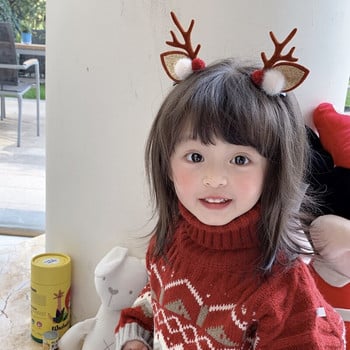 Коледна украса Baby Girl Детска лента за глава 2 бр Noel Kerst Red Antlers Bell Коледни аксесоари за коса Дамски подарък Домашен декор