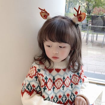 Коледна украса Baby Girl Детска лента за глава 2 бр Noel Kerst Red Antlers Bell Коледни аксесоари за коса Дамски подарък Домашен декор