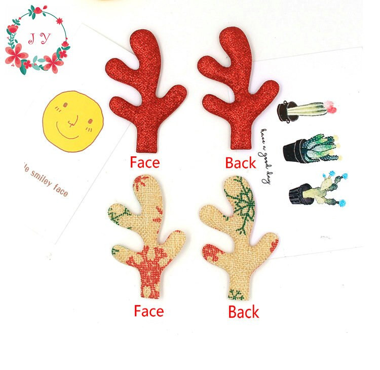 50 tk/partii Glitter Reindeer Antlers Kuldne Hõbepunane Fawn kangas ja käsnaga polsterdatud Buckhorn aplikatsioon jõulukaunistuseks, käsitöö isetegemine