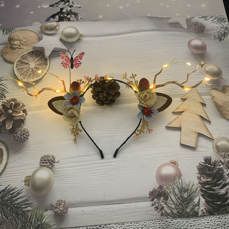 Božićni sjaj Traka za glavu od rogova Bajka Cvijet Retro Grana Obruč Kruna Festival Rekviziti za zabavu Dodaci za kosu za djevojčice