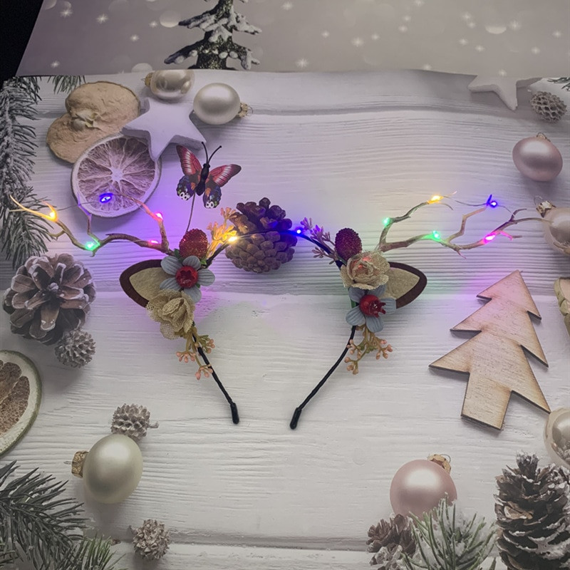 Božićni sjaj Traka za glavu od rogova Bajka Cvijet Retro Grana Obruč Kruna Festival Rekviziti za zabavu Dodaci za kosu za djevojčice