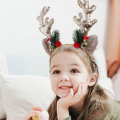 Bentiță de ren de Crăciun, mătase colorată, paiete, bentiță, cu sclipici, coarne, urechi de cerb, bentiță, pentru petrecere, la modă.