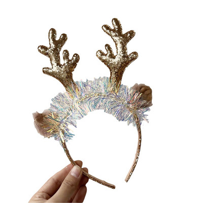 Bentiță de ren de Crăciun, mătase colorată, paiete, bentiță, cu sclipici, coarne, urechi de cerb, bentiță, pentru petrecere, la modă.