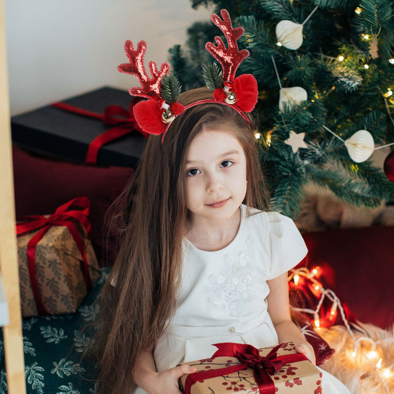 Bentiță de ren de Crăciun, mătase colorată, paiete, bentiță, cu sclipici, coarne, urechi de cerb, bentiță, pentru petrecere, la modă.