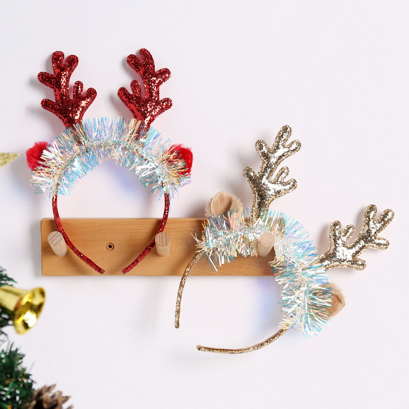 Bentiță de ren de Crăciun, mătase colorată, paiete, bentiță, cu sclipici, coarne, urechi de cerb, bentiță, pentru petrecere, la modă.