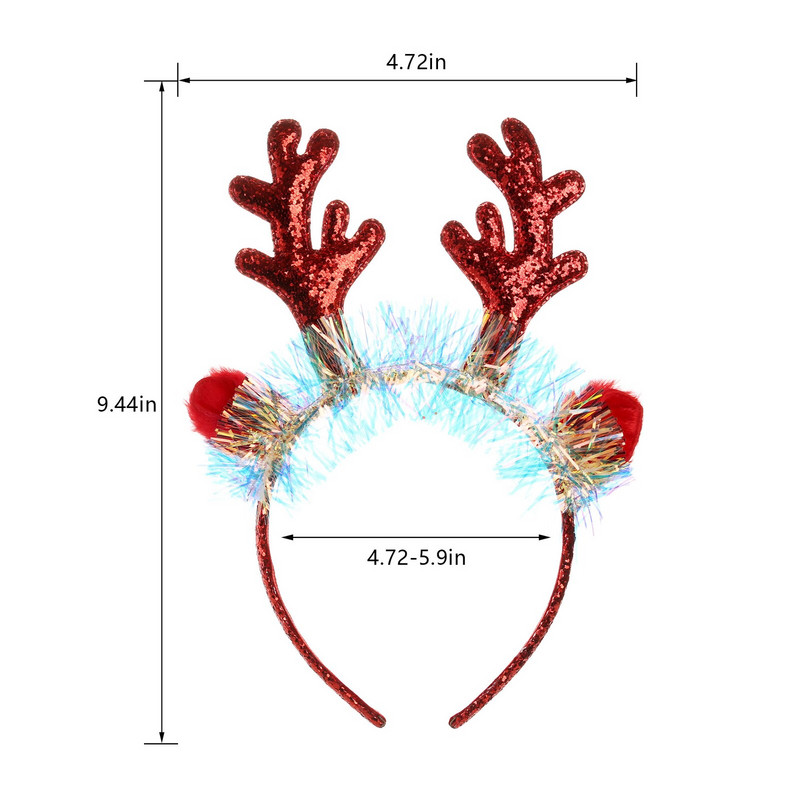 Bentiță de ren de Crăciun, mătase colorată, paiete, bentiță, cu sclipici, coarne, urechi de cerb, bentiță, pentru petrecere, la modă.