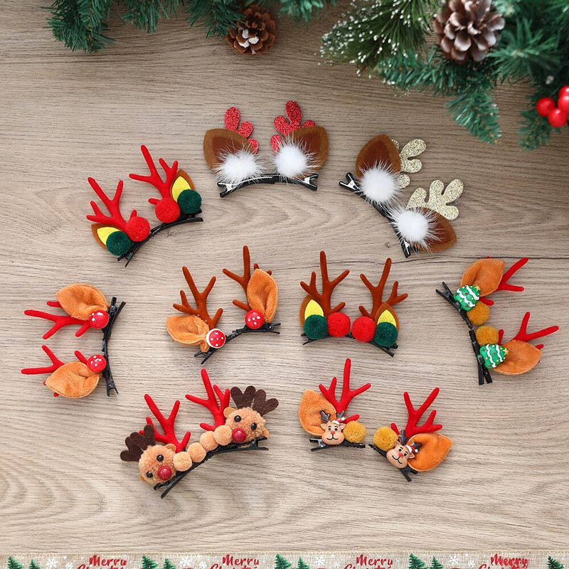 2Pcs Božićne kopče za kosu od roga Slatke ukosnice s jelenjim ušima Božićne ukosnice Dekoracija Pokrivala za glavu Dodaci za kosu Poklon za djevojke 2023.