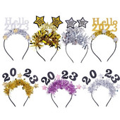 La mulți ani bentiță cu sclipici auriu argintiu 2023 cerc de păr în formă de număr Copil adult Copii decor petrecere de revelion Cadou de petrecere de revelion
