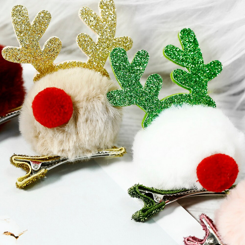 1 kom. Božićni šešir Ukosnica Slatke kopče za kosu s pompom Jelenji rogovi Lopta od umjetnog krzna Božićni ukras Navidad Oprema za zabavu Dječji darovi 2023.