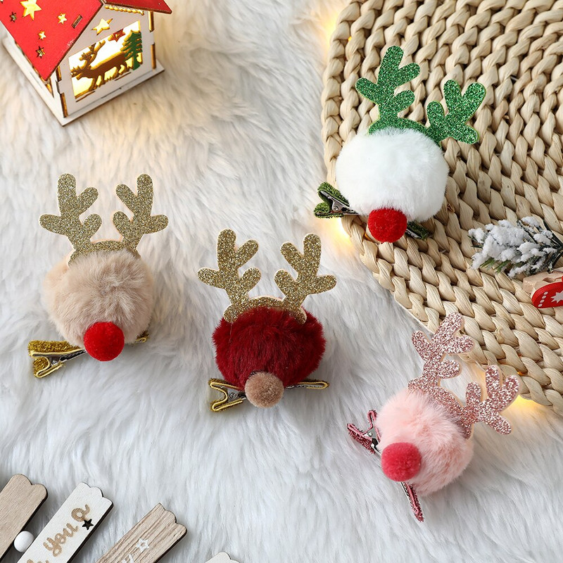 1 kom. Božićni šešir Ukosnica Slatke kopče za kosu s pompom Jelenji rogovi Lopta od umjetnog krzna Božićni ukras Navidad Oprema za zabavu Dječji darovi 2023.