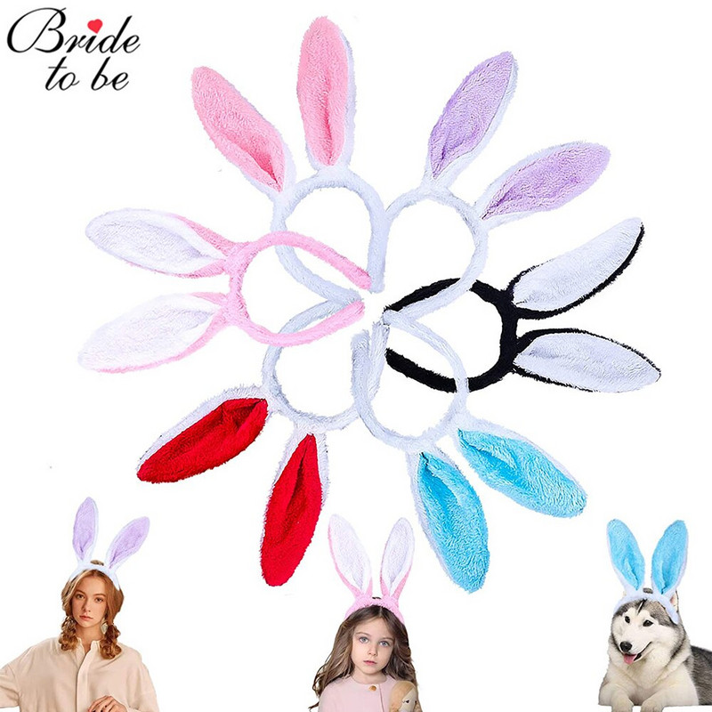 1 PC Fluffy Bunny Ear peapaelad naistele, Tüdrukute pehmed jänesekõrvade juuksepaelad, Lihavõttekostüümi jänkukõrv täiskasvanutele peotarbed