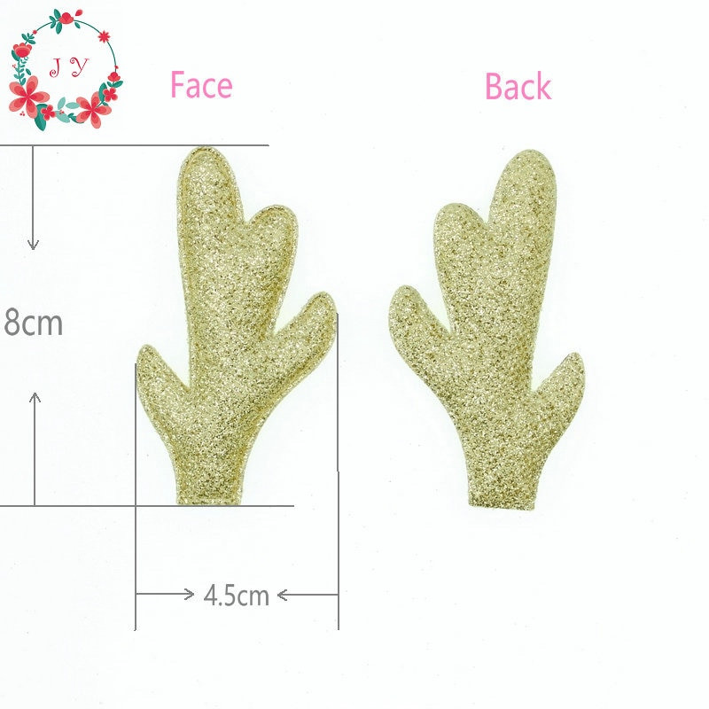 Set od 50 komada zlatno-srebrnih svjetlucavih rogova sobova, žutosmeđe tkanine sa spužvom podstavljenom aplikacijom od buckhorna za božićni dekor, DIY rukotvorina