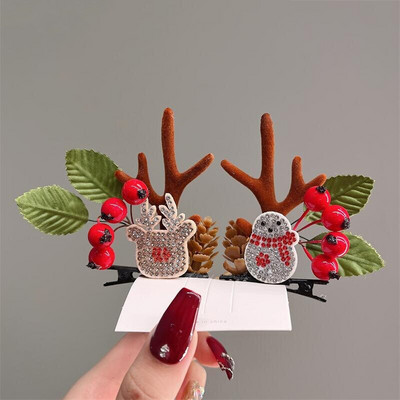 2 kom./komplet Božićna kopča za losovo uho za djevojčice Djed Mraz Snjegović kopča za božićnu zabavu Ukosnica za djecu