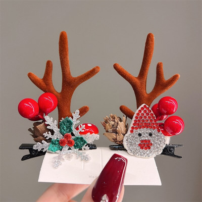 2 kom./komplet Božićna kopča za losovo uho za djevojčice Djed Mraz Snjegović kopča za božićnu zabavu Ukosnica za djecu