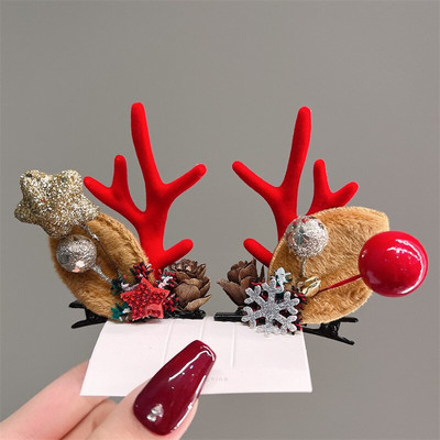 2 kom./komplet Božićna kopča za losovo uho za djevojčice Djed Mraz Snjegović kopča za božićnu zabavu Ukosnica za djecu