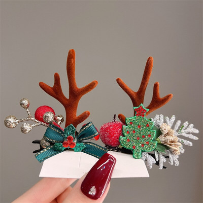 2 kom./komplet Božićna kopča za losovo uho za djevojčice Djed Mraz Snjegović kopča za božićnu zabavu Ukosnica za djecu