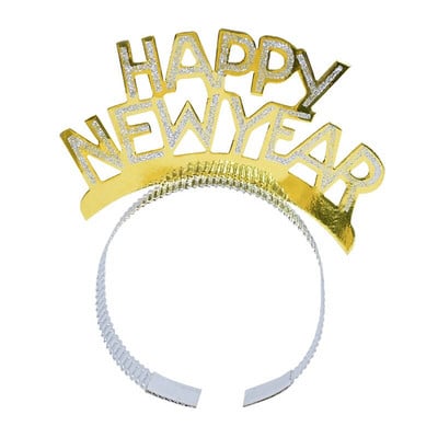 3 vnt Laimingų Naujųjų metų galvos juosta Auksinė sidabrinė juoda aliuminio moteriška tiara Kalėdų Naujųjų metų galvos juosta plaukų priedai