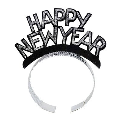 3 vnt Laimingų Naujųjų metų galvos juosta Auksinė sidabrinė juoda aliuminio moteriška tiara Kalėdų Naujųjų metų galvos juosta plaukų priedai