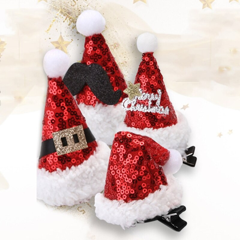 Kalėdų mini blizgučiai Kalėdų senelio kepuraitė plaukų segtukas Mielas animacinis filmas Barzdos diržas Raidės aligatorius plaukų segtukai Šventinis vakarėlis Barrettes plaukams