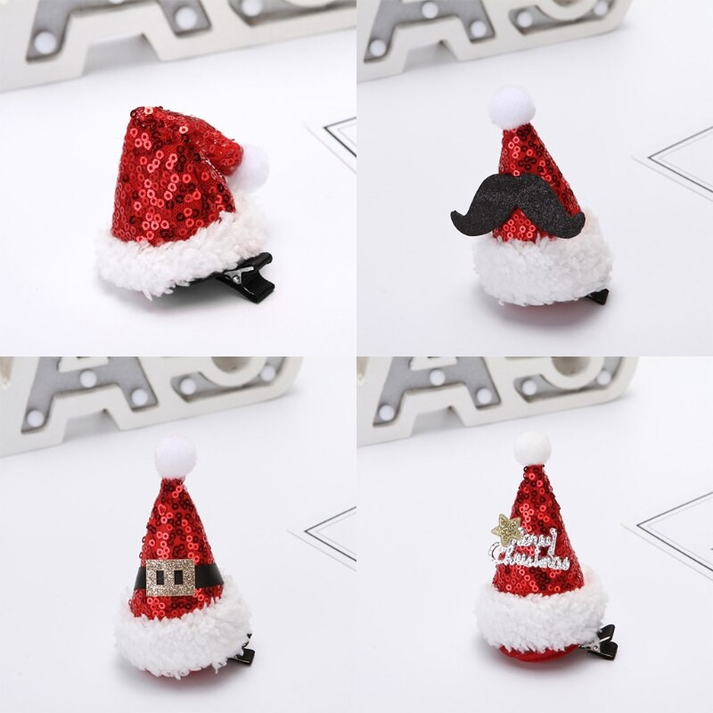 Kalėdų mini blizgučiai Kalėdų senelio kepuraitė plaukų segtukas Mielas animacinis filmas Barzdos diržas Raidės aligatorius plaukų segtukai Šventinis vakarėlis Barrettes plaukams