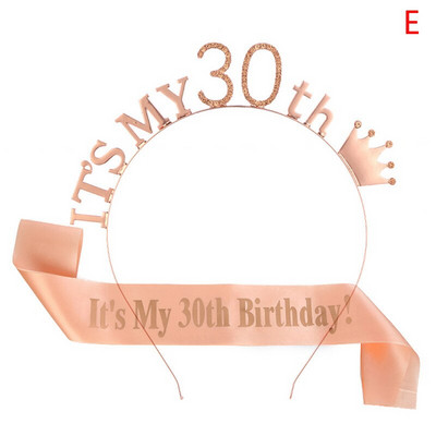 1 Σετ It Is My 13 16 18 21 30 40 50 60 70 80 Birthday Party Satin Sash Crown Tiara Headband Happy Birthday Προμήθειες