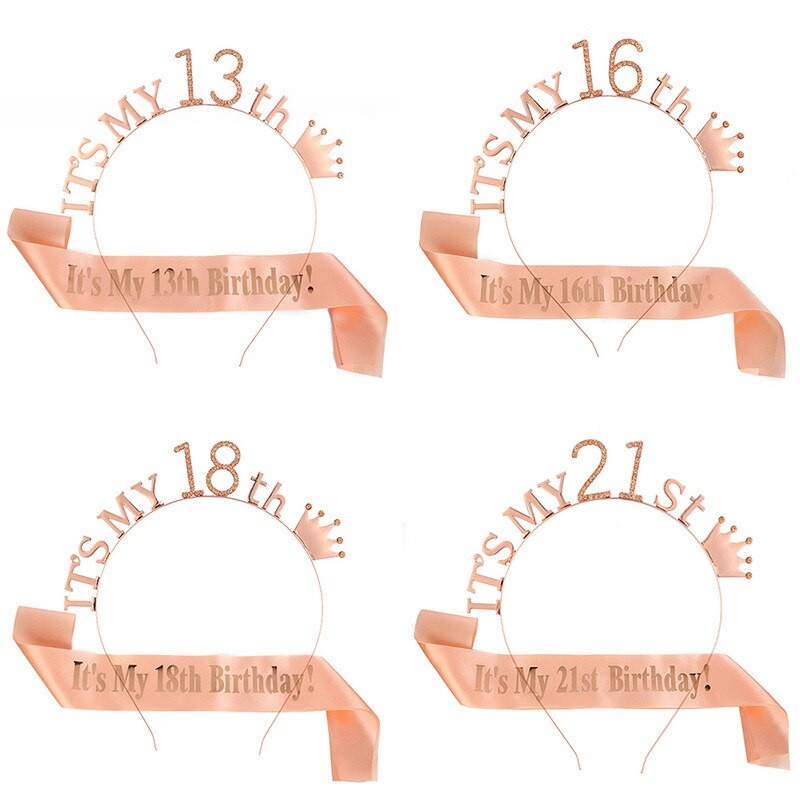 1 Σετ It Is My 13 16 18 21 30 40 50 60 70 80 Birthday Party Satin Sash Crown Tiara Headband Happy Birthday Προμήθειες