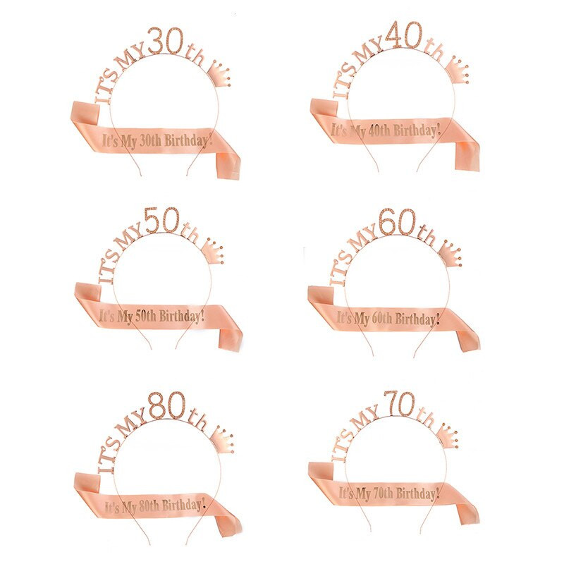 1 Σετ It Is My 13 16 18 21 30 40 50 60 70 80 Birthday Party Satin Sash Crown Tiara Headband Happy Birthday Προμήθειες