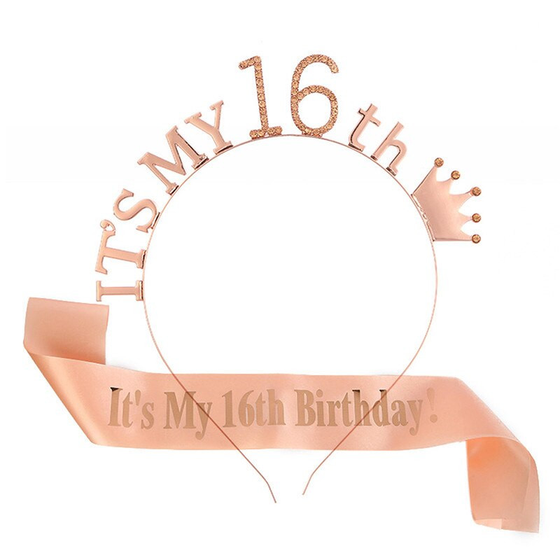 1 Σετ It Is My 13 16 18 21 30 40 50 60 70 80 Birthday Party Satin Sash Crown Tiara Headband Happy Birthday Προμήθειες