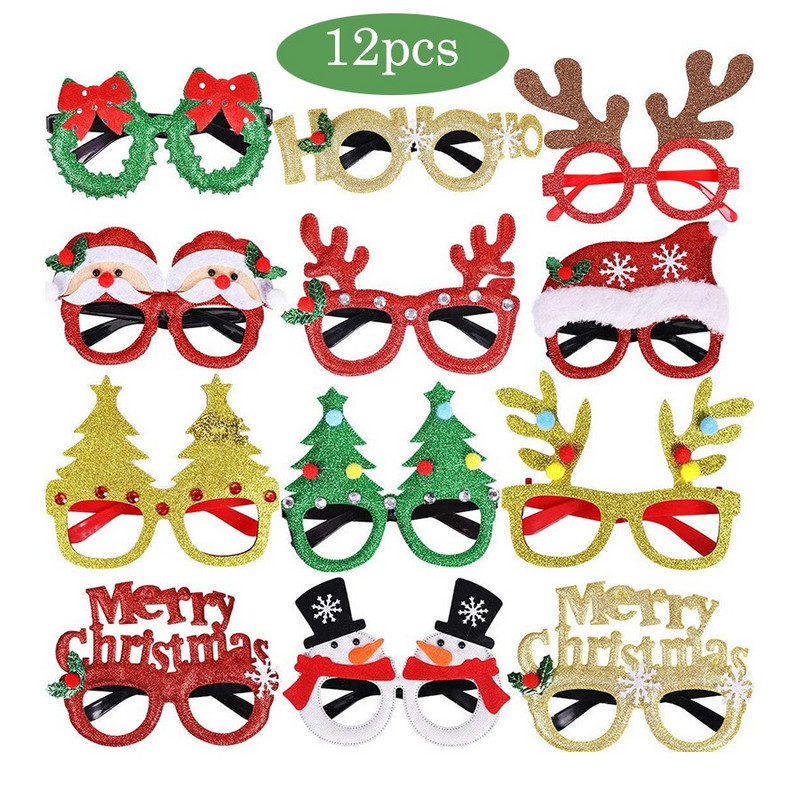 12 buc. Ochelari de Crăciun Rame pentru ochelari de petrecere cu sclipici Decoratiuni de Crăciun Ochelari pentru costum pentru petreceri de Crăciun Favoare de vacanță