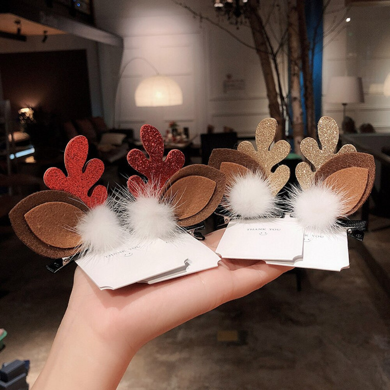 2tk/komplekt Kawaii Christmas Elk Kõrva Juukseklamber Naistele Tüdrukutele Jõuluvana Lumemees Juuksenõel Xmas Party Barrettes lastele Cosplay peakatted