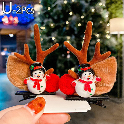 1 Ζεύγος Κορίτσια Αστεία στολίδια για τα μαλλιά Αυτιά ελαφιού Κομμωτή χριστουγεννιάτικη φουρκέτα ελαφιού Χριστουγεννιάτικη Παιδική κεφαλή Χιονάνθρωπος Χαριτωμένο κλιπ μαλλιών