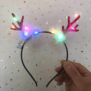 Christmas Headband Hairband Deer Luminous Hair Band Χριστουγεννιάτικο δέντρο Headband Head Hoop Headwear Xmas Navidad Party Kids Favor Gif