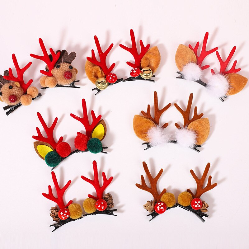 Agrafe de păr cu coarne de Crăciun Agrafe pentru urechi de cerb Festival Bentite de Crăciun Conuri de pin Minge de păr Accesorii pentru păr pentru adulți