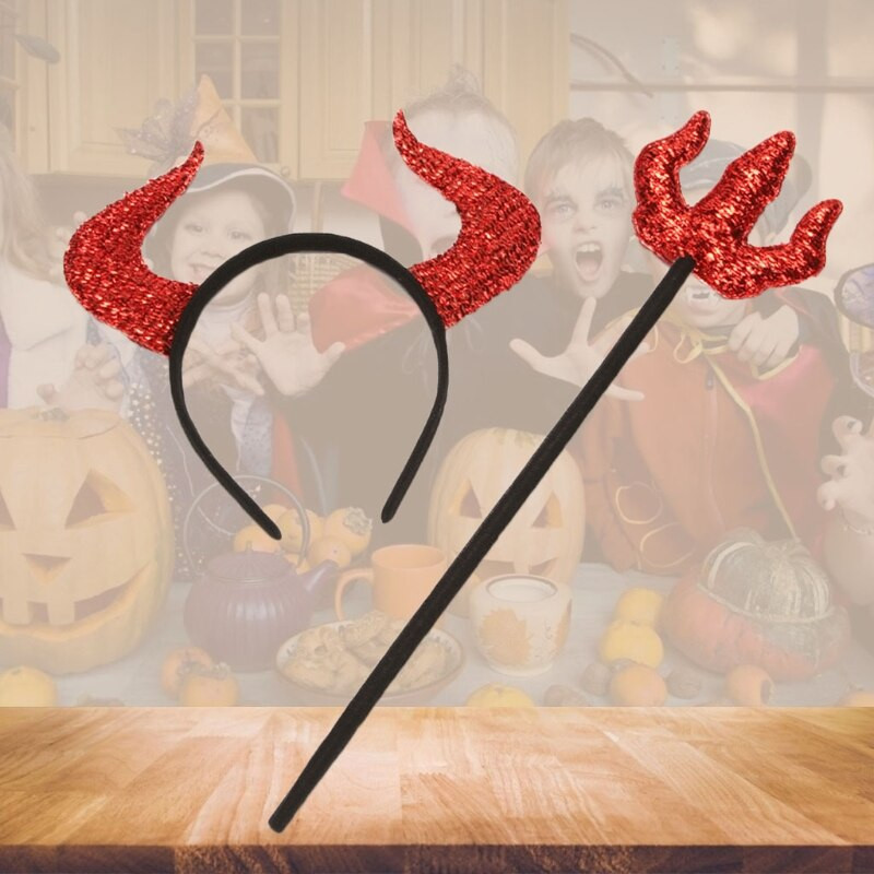 1 set Diavol coarne de vacă bentiță ac de păr jucărie accesorii pentru rochii de lux pentru Halloween Masquerade pentru decorațiuni de petrecere de recuzită