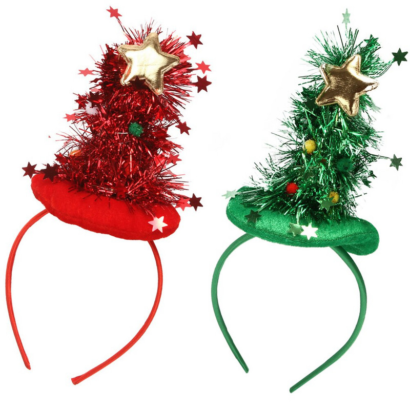Božićna traka za glavu Šešir Pokrivala za kosu Kostim Blagdanska šljokica Zvjezdica Božićni bopper Pokrivala za glavu Dodaci za glavu za zabavu Obruč Drvo