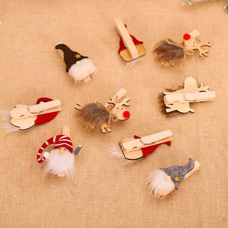 6gab Ziemassvētku zviedru rūķu rotājumi koka klipši DIY fotopapīrs pastkartes skavas Amatniecība