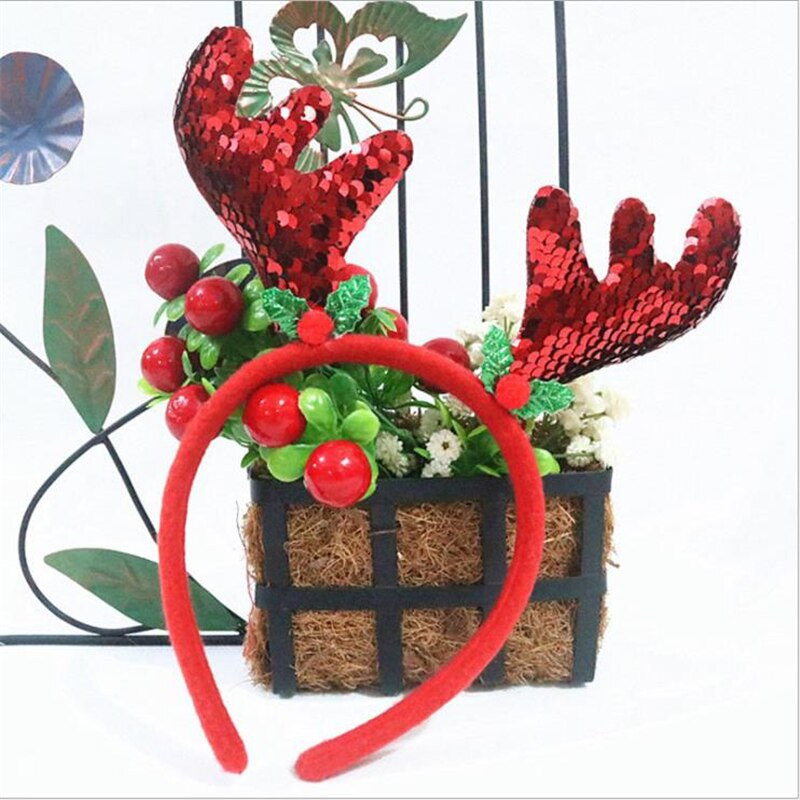 20X22cm bentite decorative de Crăciun pentru copii, adulți, decorațiuni pentru petreceri, cataramă cu coarne de paiete, decorațiuni de Crăciun