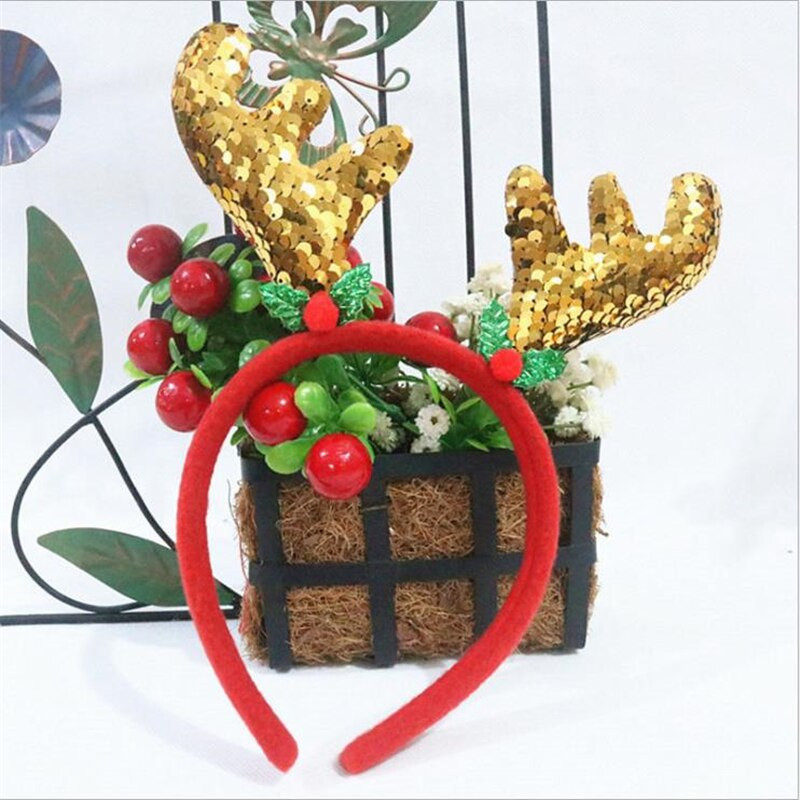 20X22cm bentite decorative de Crăciun pentru copii, adulți, decorațiuni pentru petreceri, cataramă cu coarne de paiete, decorațiuni de Crăciun