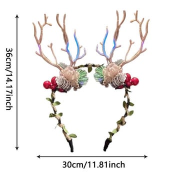 Детска лента за глава с елени Коледна лента за глава Декор за коса с цветя от еленов рог Празничен обръч за коса Косплей лента за глава за партита