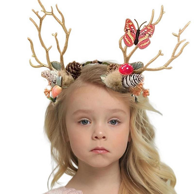 Kids Deer Headband Χριστουγεννιάτικη Διακόσμηση μαλλιών με κορδέλα με λουλούδια ελαφιού Antler Holiday Hair Hoop Cosplay Headband για πάρτι