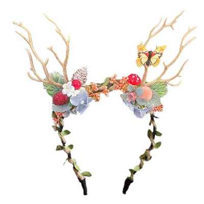 Lastele hirve peapael Jõulupeapael sarvedega lilledega juuksekaunistused. Sarvele pühade juukserõngas Cosplay peapael pidude jaoks