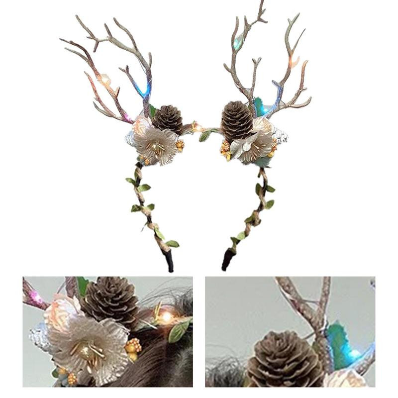 Lastele hirve peapael Jõulupeapael sarvedega lilledega juuksekaunistused. Sarvele pühade juukserõngas Cosplay peapael pidude jaoks