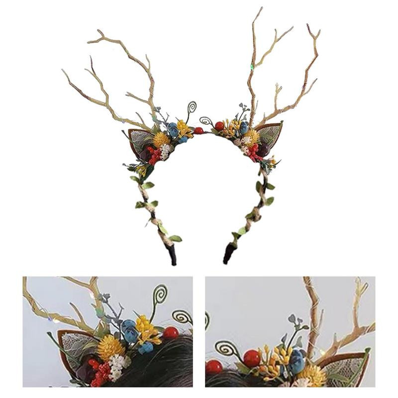 Lastele hirve peapael Jõulupeapael sarvedega lilledega juuksekaunistused. Sarvele pühade juukserõngas Cosplay peapael pidude jaoks