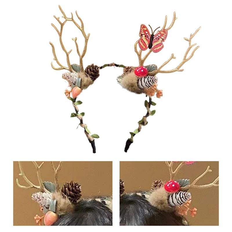 Lastele hirve peapael Jõulupeapael sarvedega lilledega juuksekaunistused. Sarvele pühade juukserõngas Cosplay peapael pidude jaoks