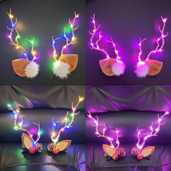 Нова LED лента за глава с еленови рога Deer Ear Flower Glow Light Crown Christmas Party Cosplay Birthday Wedding Navidad Decoration